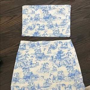 Edikted Blue & White Toile Tube Top and Skirt Set